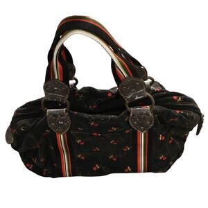 Vintage Black Corduroy Red Floral Top Handle Bag Purse 90s Y2K Boho